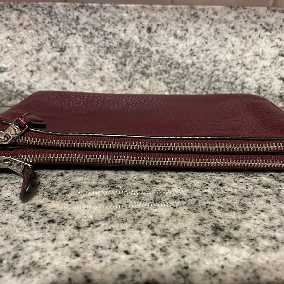 Coach Double Zippered Wallet Wristlet. Burgundy pebbled leather. - Picture 4 of 9